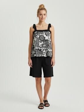 New Rachel Zoe Tie Strap Linen Blend Tank Top Navy White Floral Medium